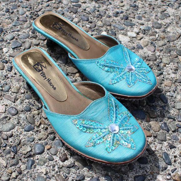 Play House Blue Flower Embellished Kitten Heels - Picture 2 of 11